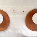Globe-shaped wall sconces in opaline glass and wood - mid-20th century