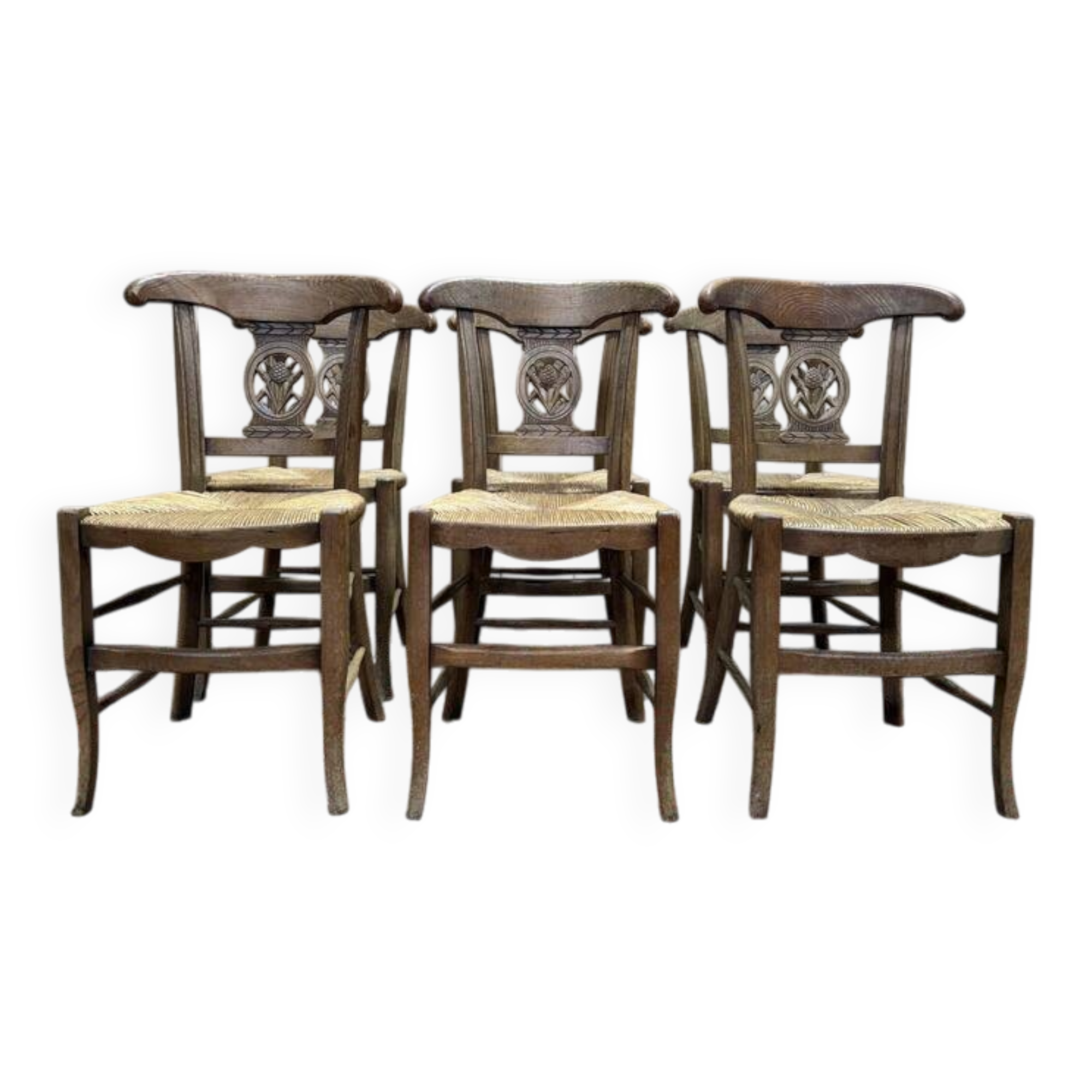 Suite de 6 chaises paillées provençales en chêne massif.