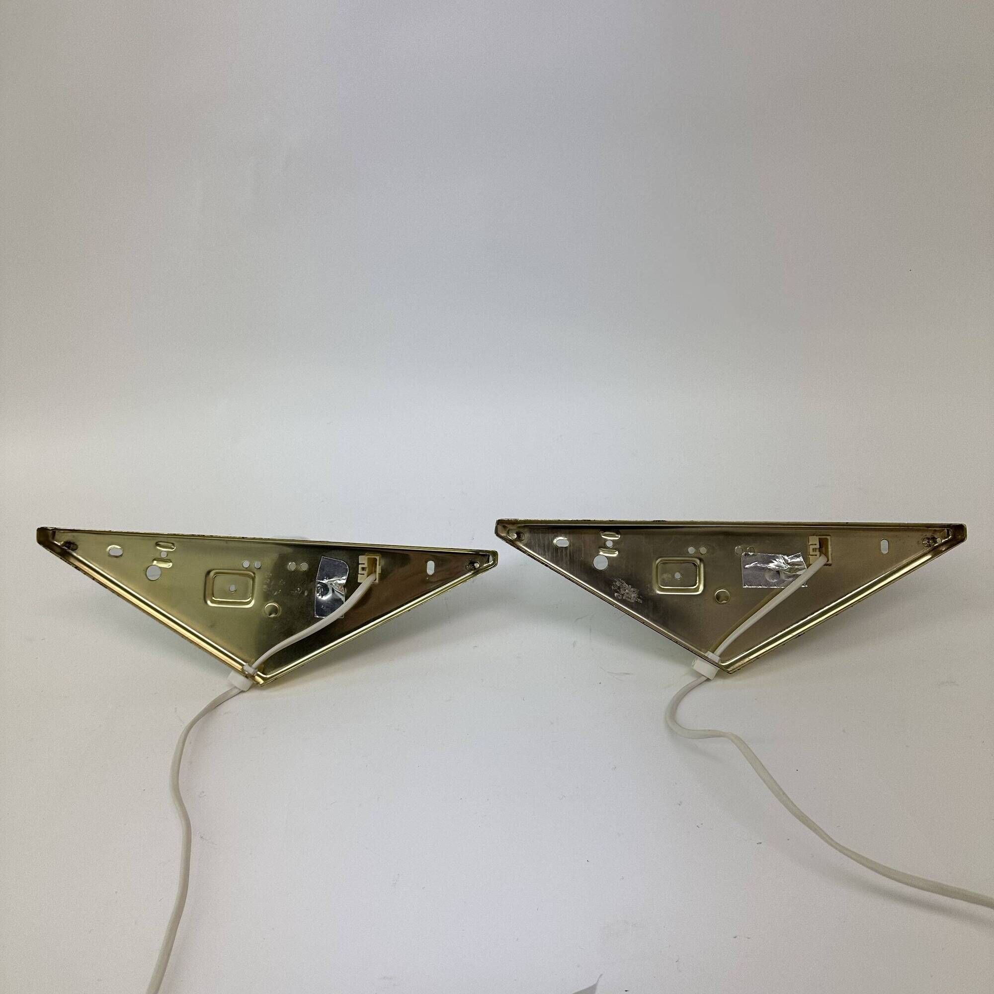 Set of 2 vintage glass wall lamps with golden holder , 1970’s