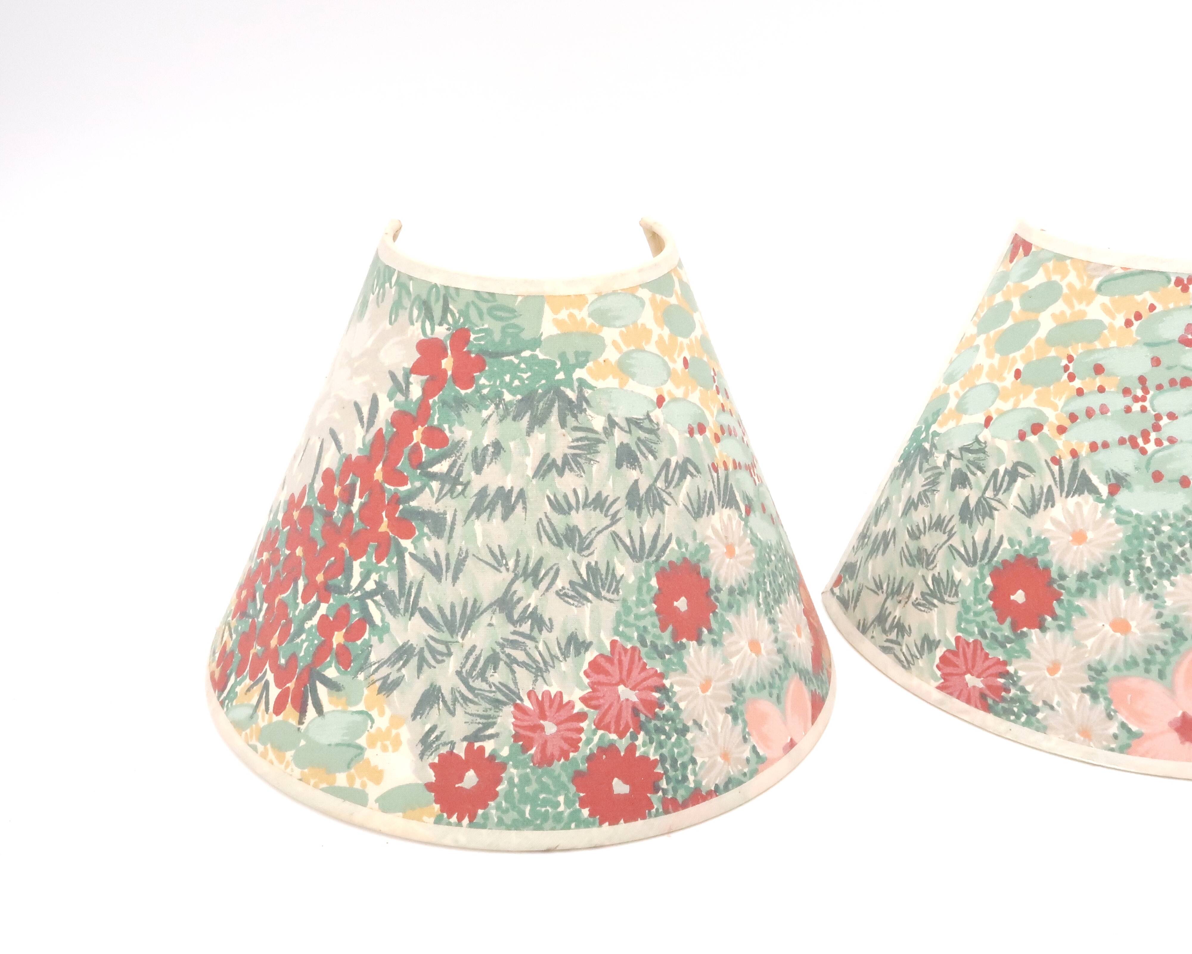 Pair of lampshades for wall lights in floral fabric, 1990s