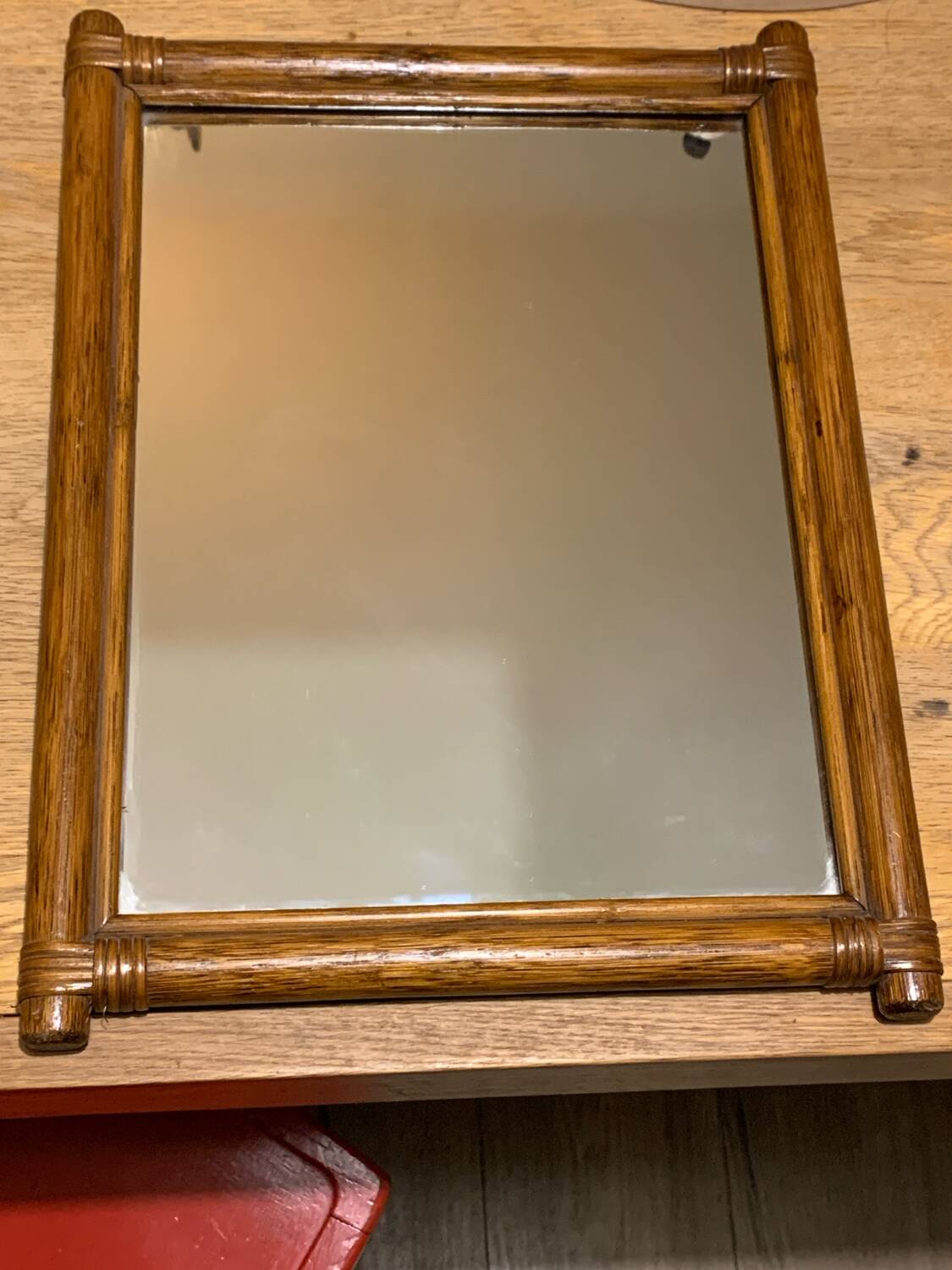 Miroir d’époque bois et rotin