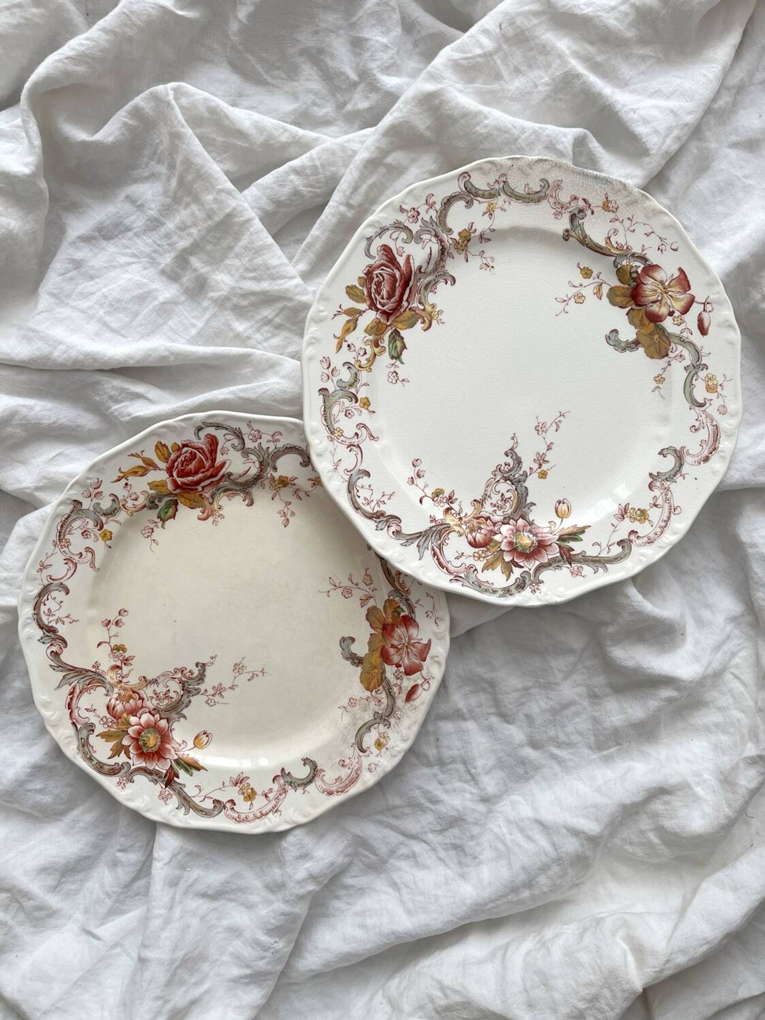 2 polychrome ironstone dinner plates "Wentworth" by Emile Bourgeois