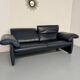 3-seater navy blue leather sofa, design by De Sede DS10, vintage 90s.