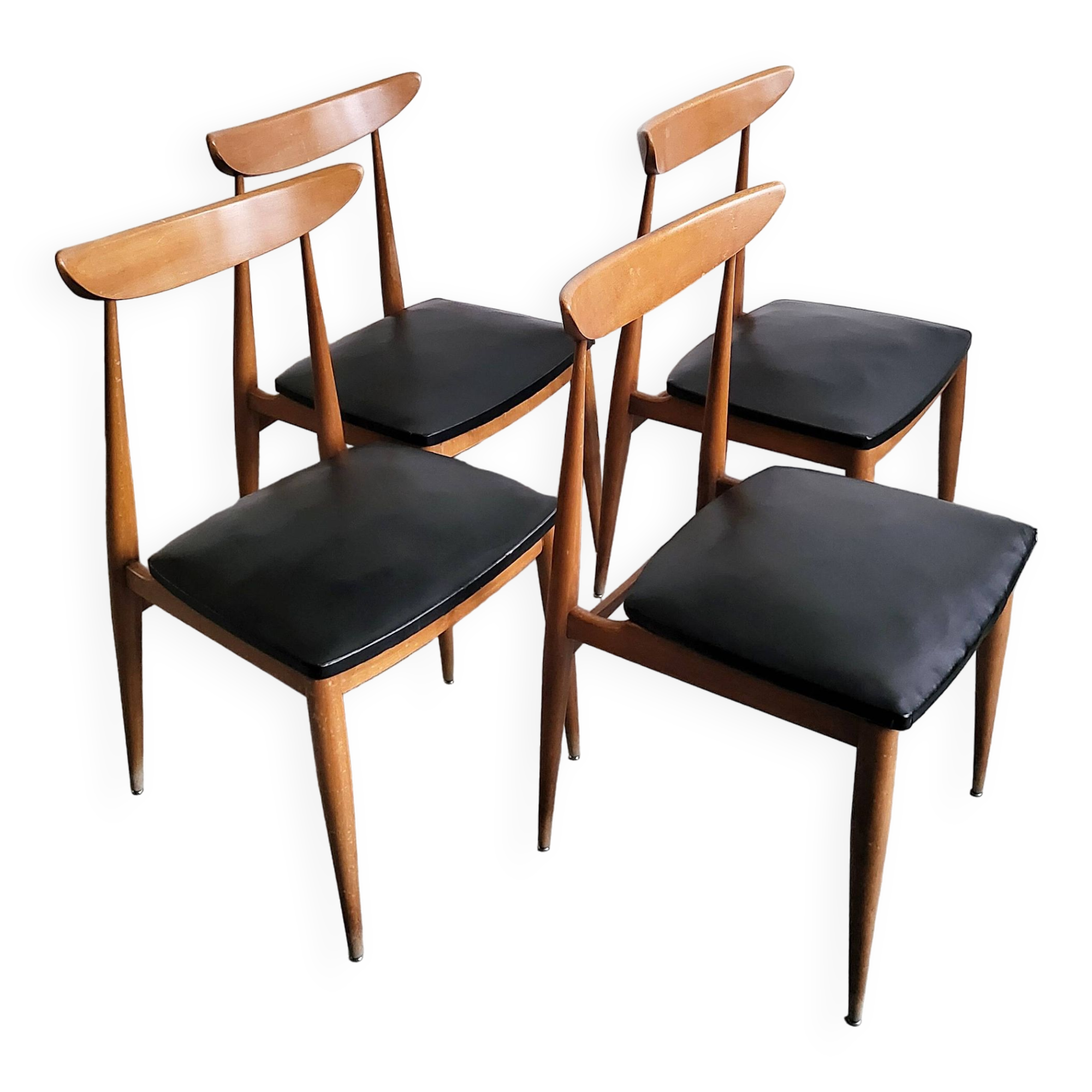 Série de 4 chaises vintage bois et skaï