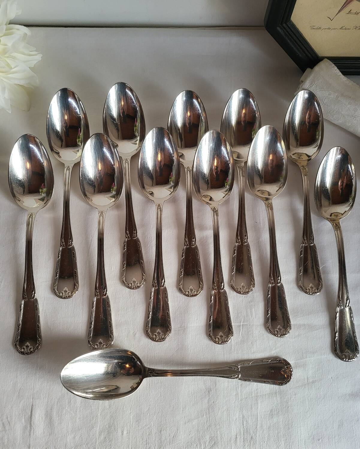 12 Large Silver-Plated Metal Spoons Boulenger Table Cutlery