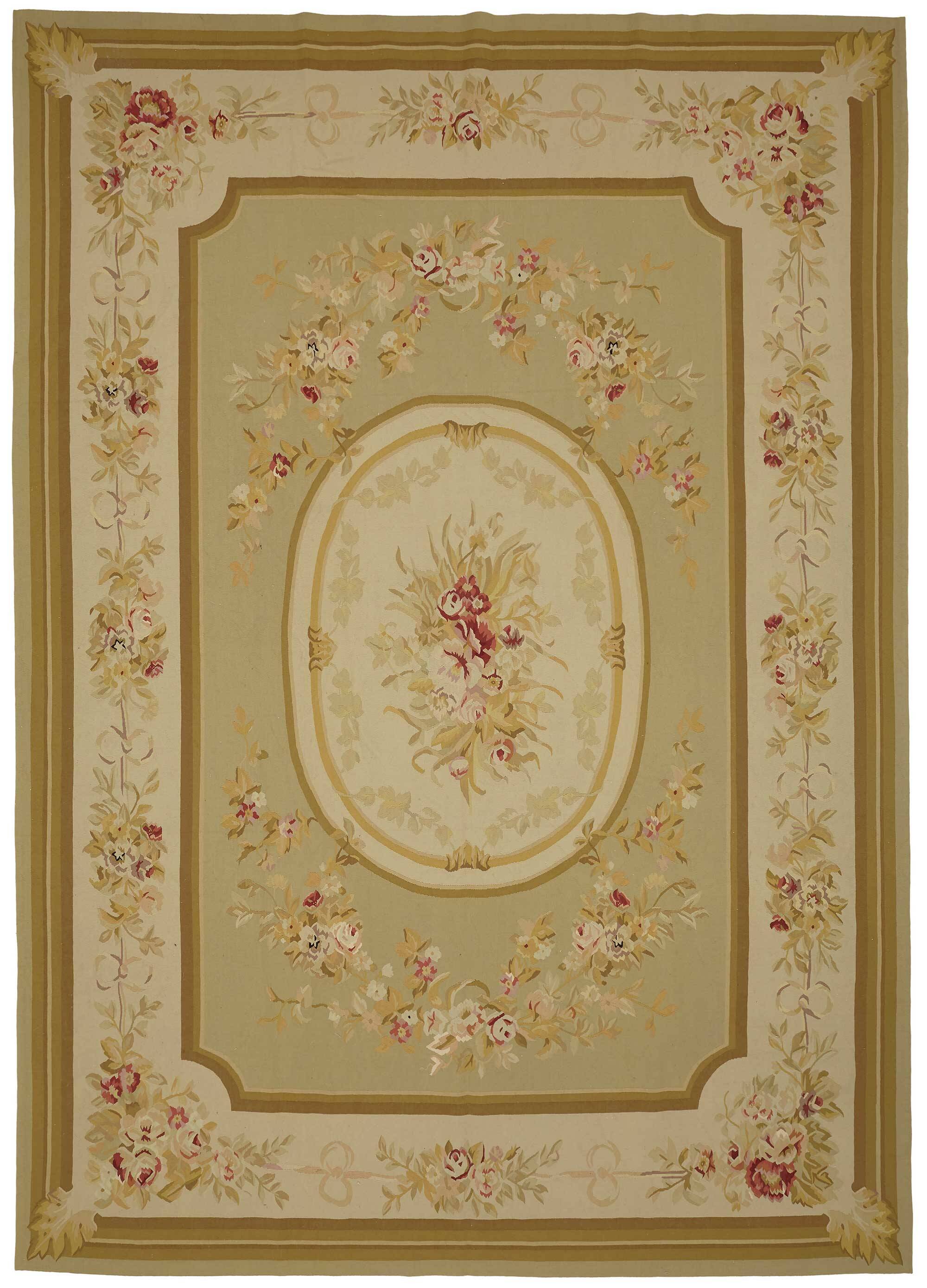 Handmade European Vintage Aubusson Kilim 299 cm x 422 cm