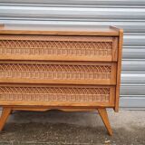 Vintage chest of drawers with compass and rattan foot