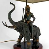 Sculptural lamp in bronze with double patina representing Indra on Airavata
