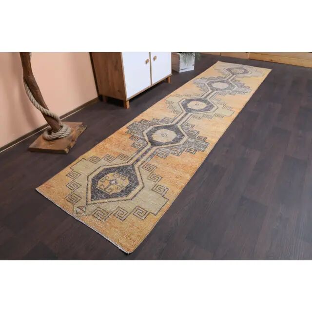 Vintage Turkish Oushak Handmade Wool Runner 89x344
