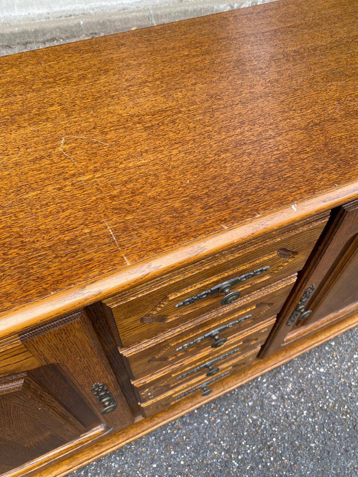 English sideboard with 2 doors and 4 drawers in solid wood 130cm