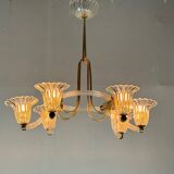Venetian Murano Glass and Brass Chandelier Circa 1950