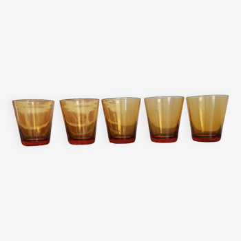 Lot de 5 verres ambrés Vereco, années 70