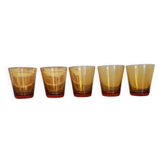 Set of 5 amber brown glasses Vereco 1970s