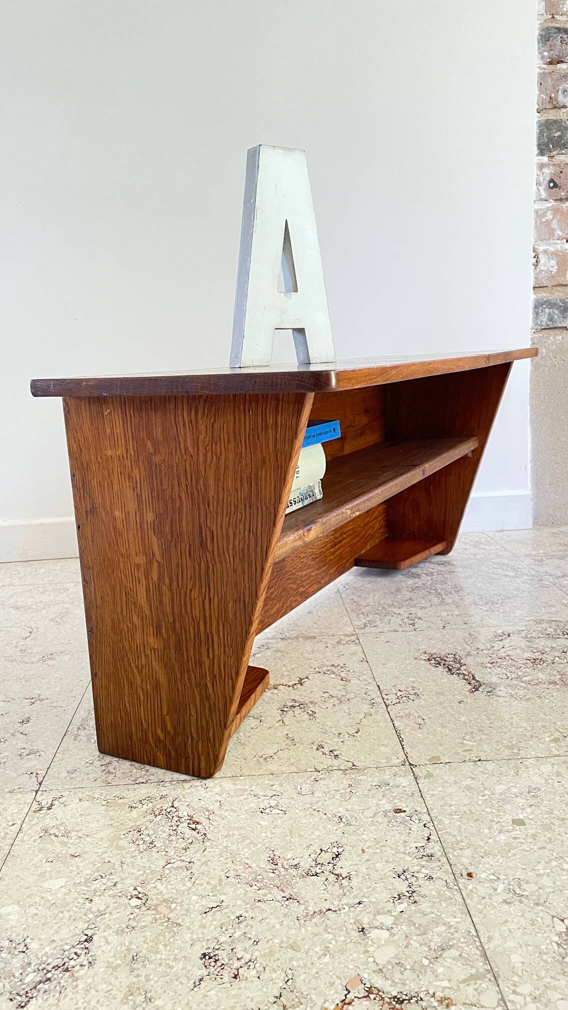 Geometric Wall Shelf Solid Oak Vintage