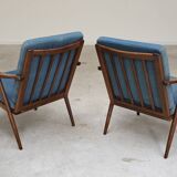 Pair of blue boomerang armchairs by Antonin Suman for Ton (Thonet) 1960