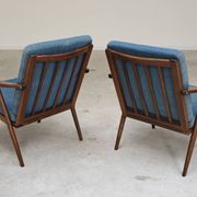 Pair of blue boomerang armchairs by Antonin Suman for Ton (Thonet) 1960