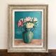 Antique painting, oil on panel, bouquet of peonies