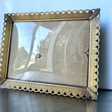 Cadre photo vintage en métal doré 19,5 cm x 15,5 cm verre CONVEXE