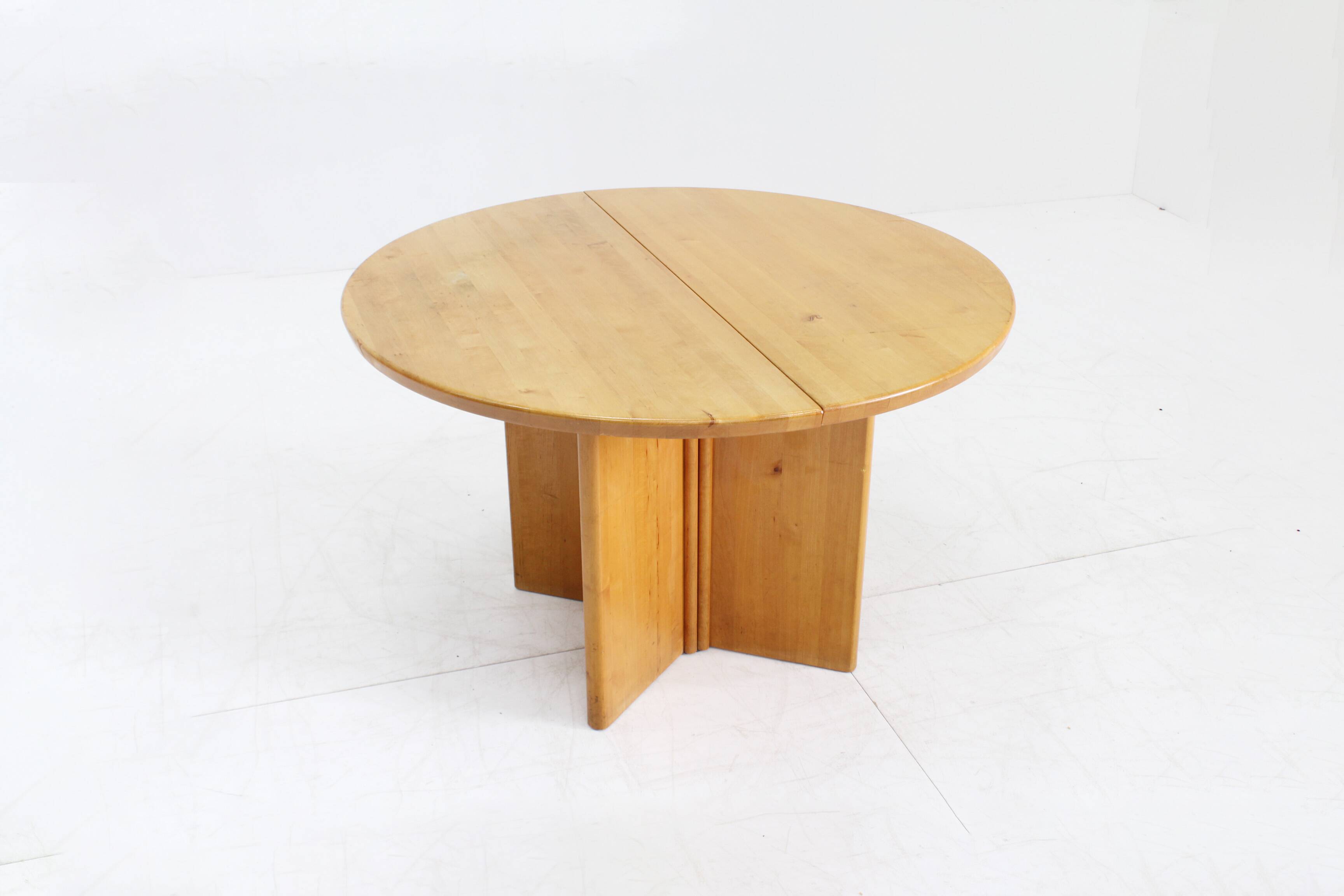 Table à manger ronde extensible vintage danoise en bois massif
