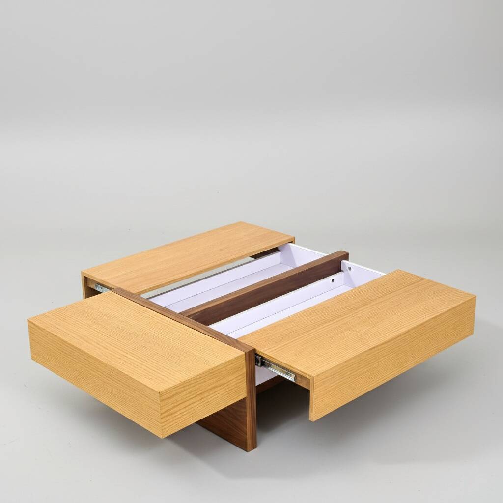 Table basse en bois à compartiments intégrés - Design contemporain