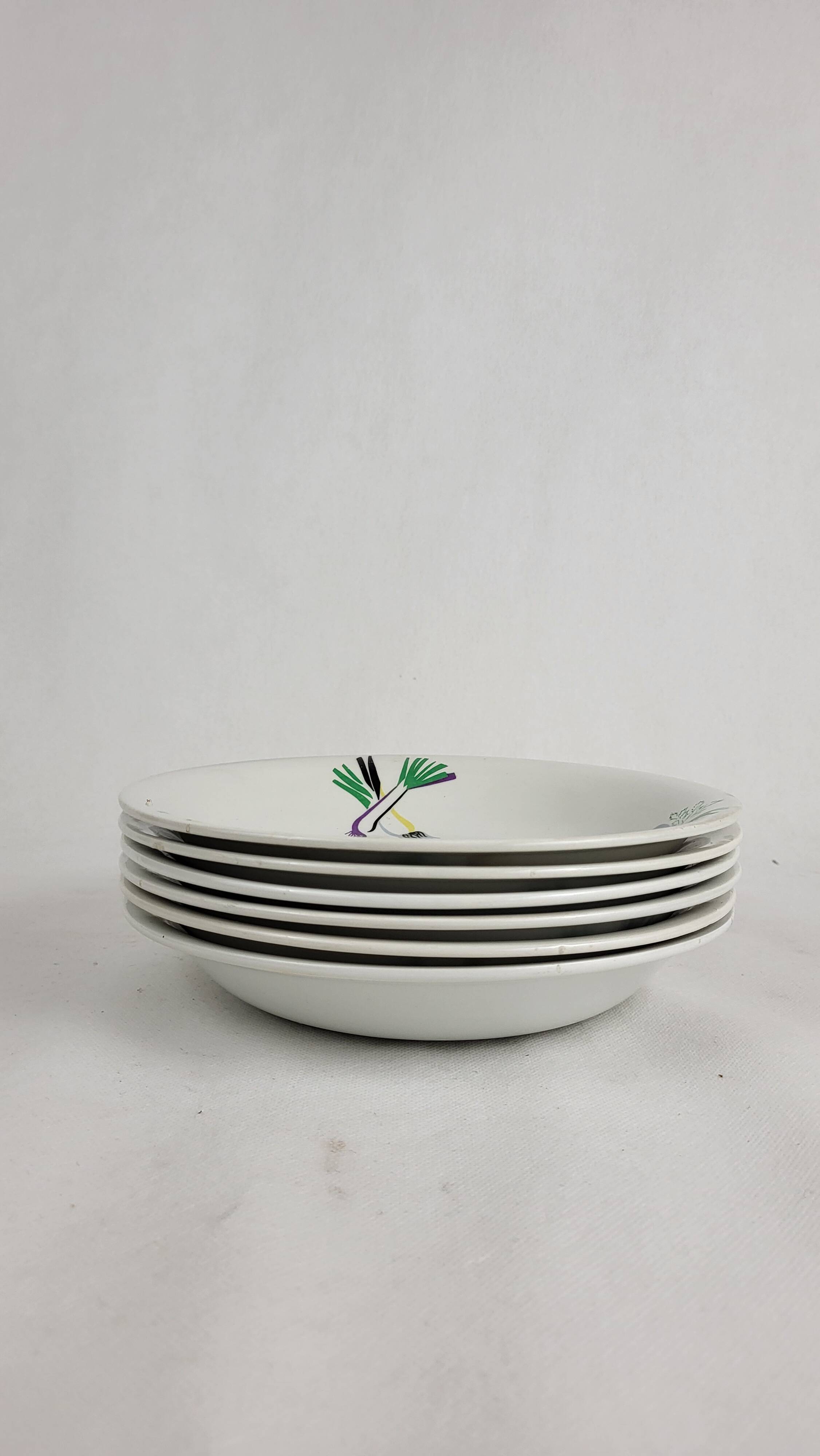 6 Vintage Luneville earthenware soup plates