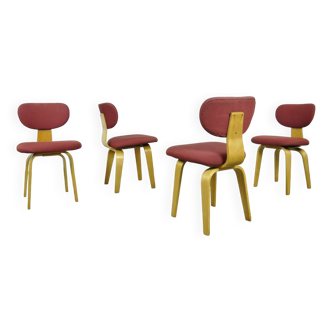 Set of 4 vintage birch dining table chairs SB02 by Cees Braakman in 1952 for Pastoe, the Netherlands