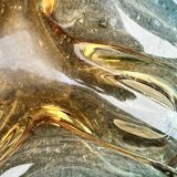 Grand vide-poche sommerso en verre bleu jaune - Murano Venise 1960