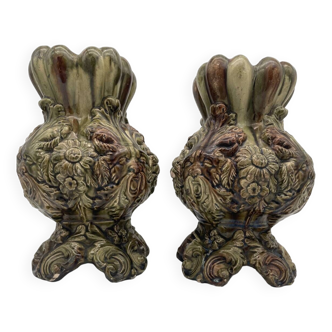 Pair of old slip vases