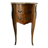 Small curved Louis XV style piece of furniture – marquetry and marble top