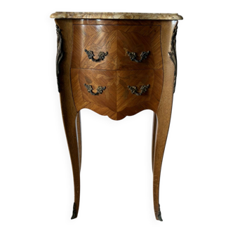 Small curved Louis XV style piece of furniture – marquetry and marble top