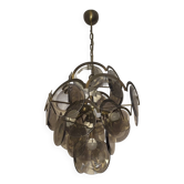 Lustre Vistosi à 28 disques en verre ambré facetté, Italie, années 1960