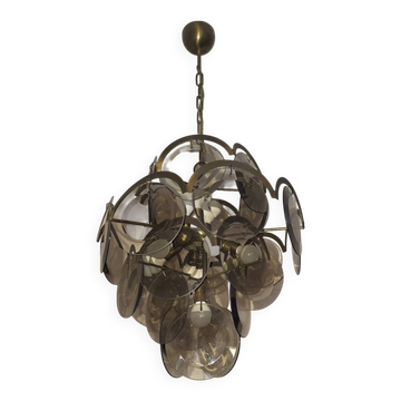 Vistosi chandelier with 28 faceted amber glass discs, Italy 1960s