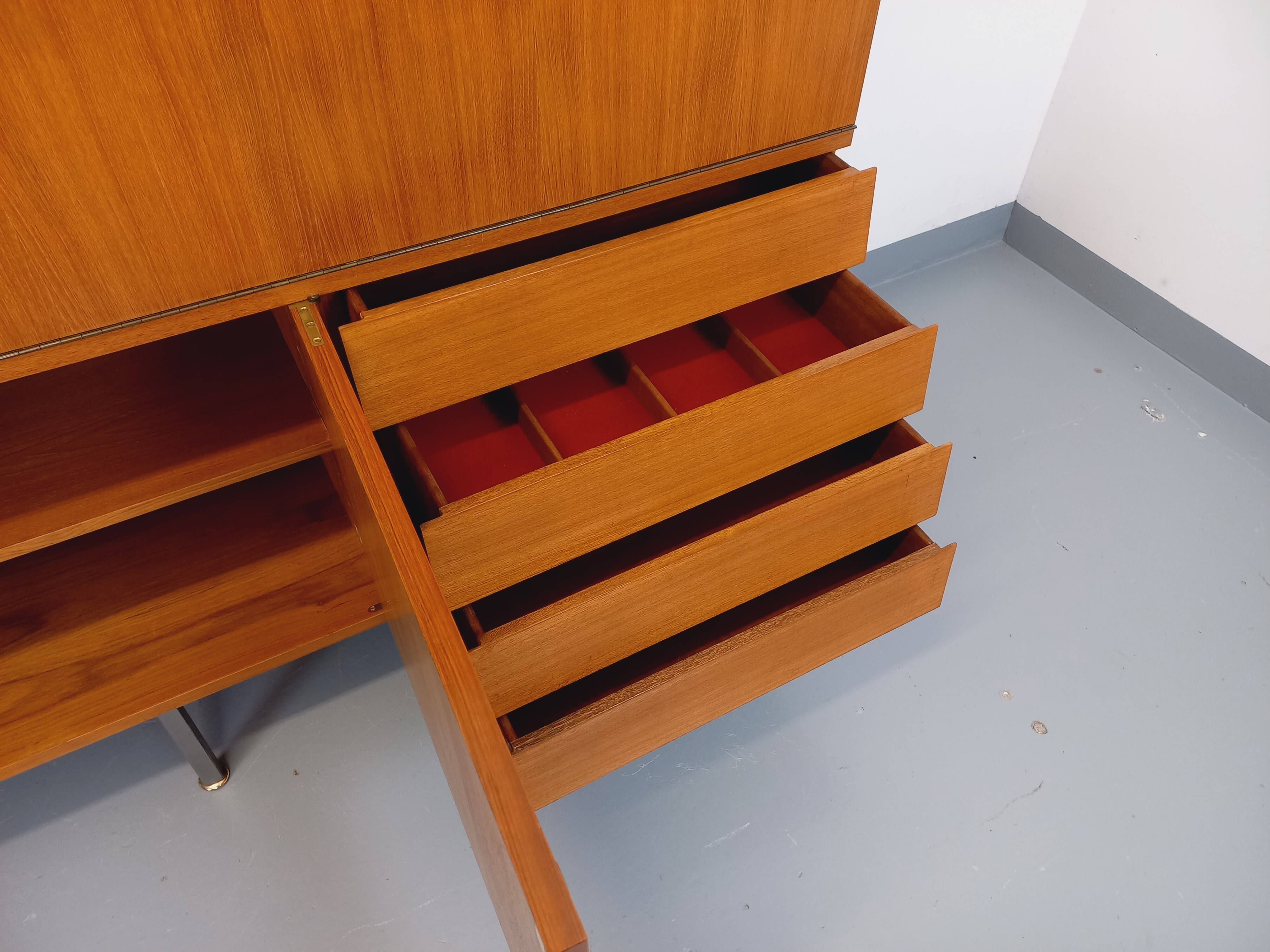 Louis Paolozzi modernist teak bookcase and secretary storage unit
