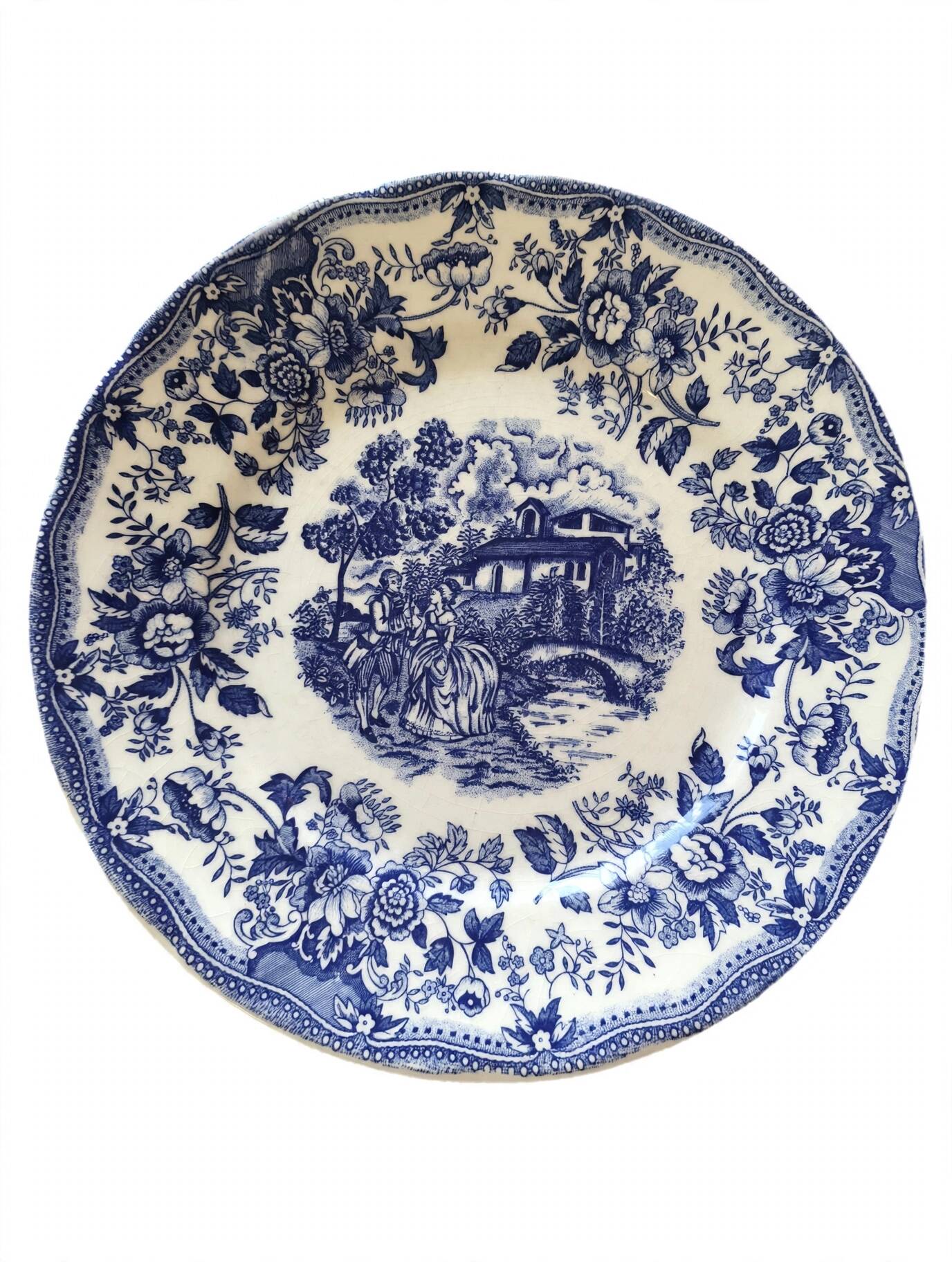 Lot de 8 assiettes Ironstone Tableware CBM bleu & white 1987 décor cottage