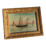 2 old paintings - oil on wood - theme: marine