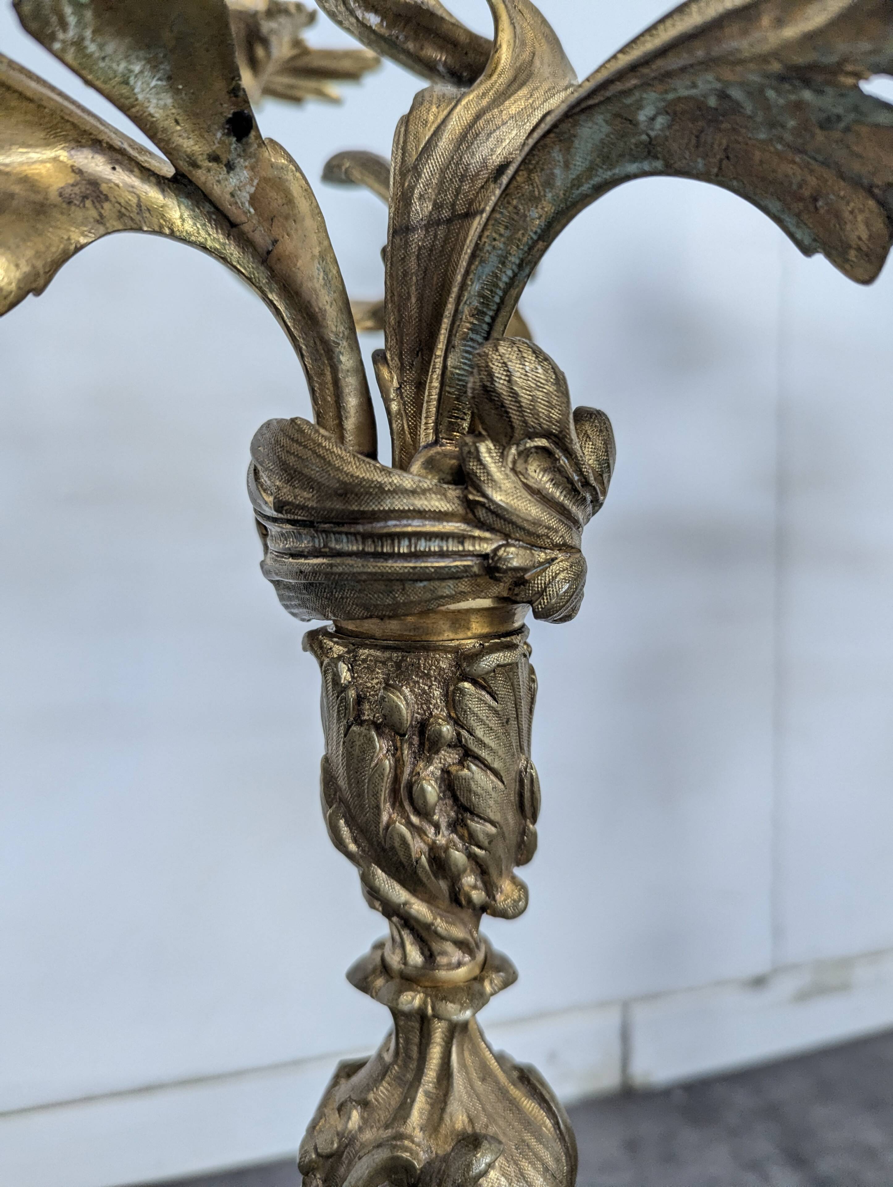 Pair of Candle Holders or Candelabra in Gilded Bronze