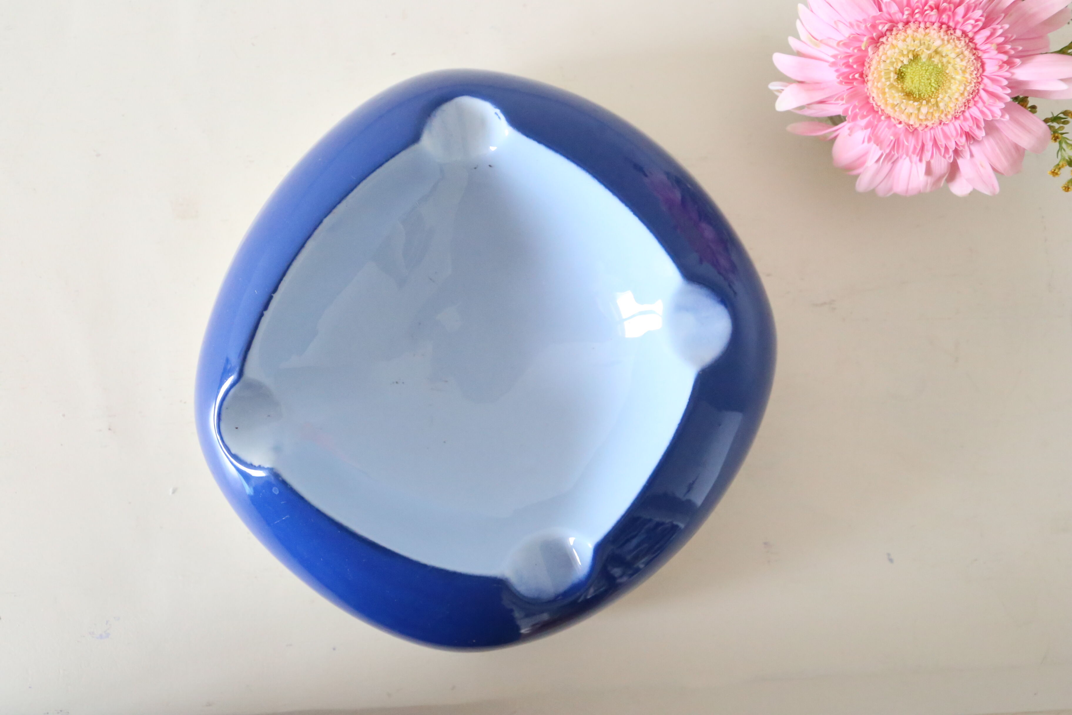 Empty pocket or blue ceramic ashtray, vintage