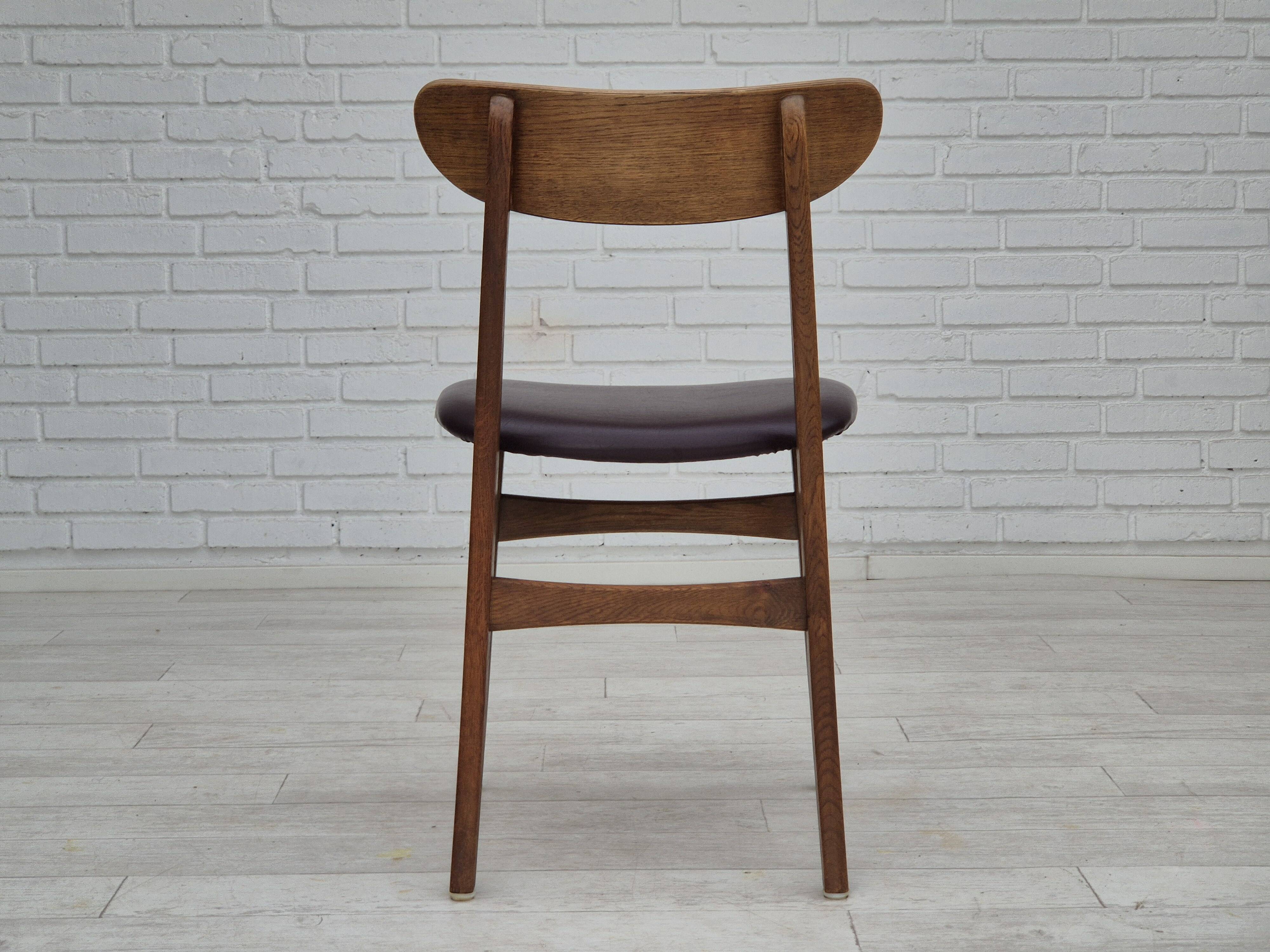 1960s, set of 6 Danish dinning chairs, solid oak wood, reupholstered.