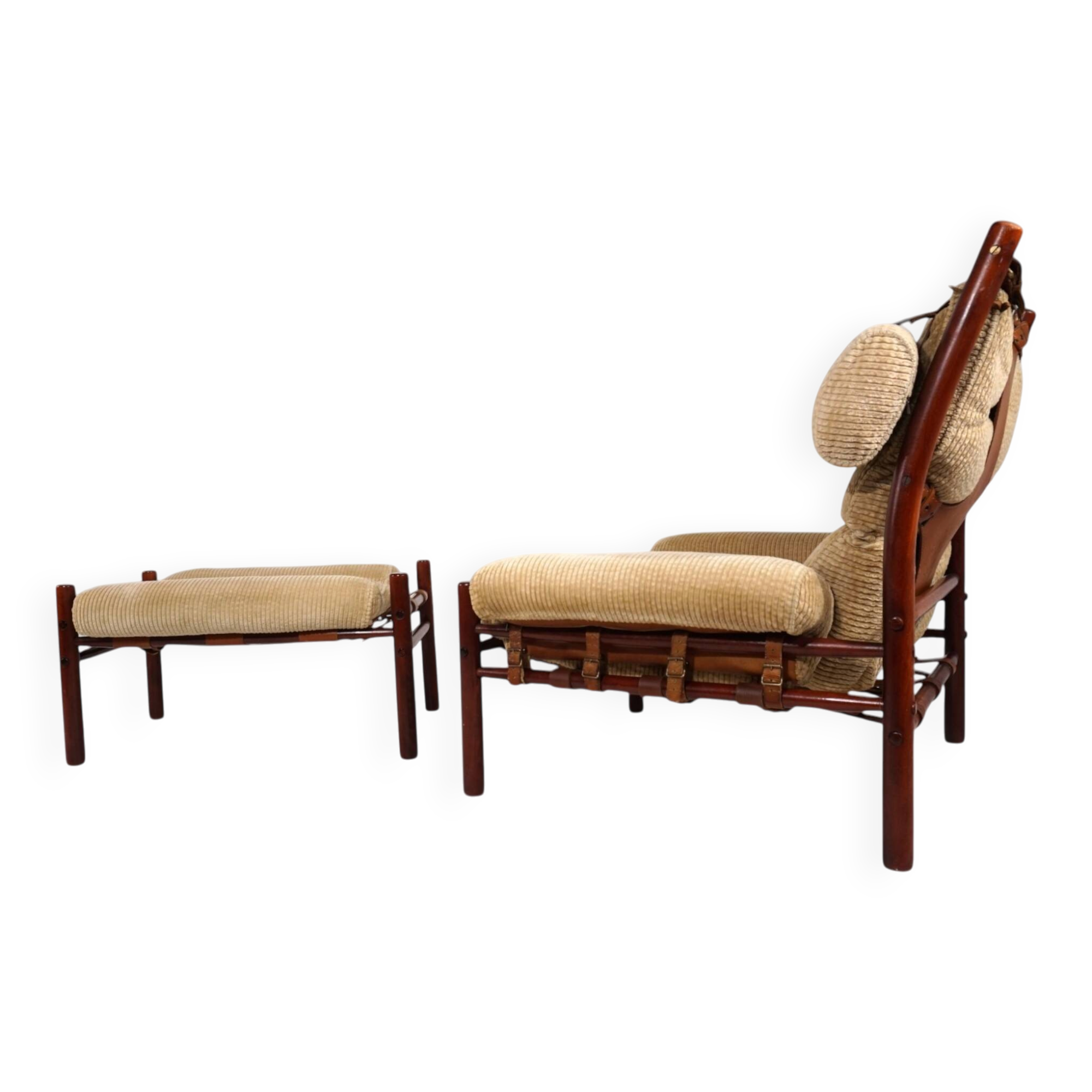 Arne Norell Inca Lounge Chair with Ottoman – Original Cord Upholstery, 1970