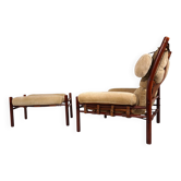 Fauteuil Inca Lounge d'Arne Norell avec repose-pieds – Tissu en corde d'origine, 1970