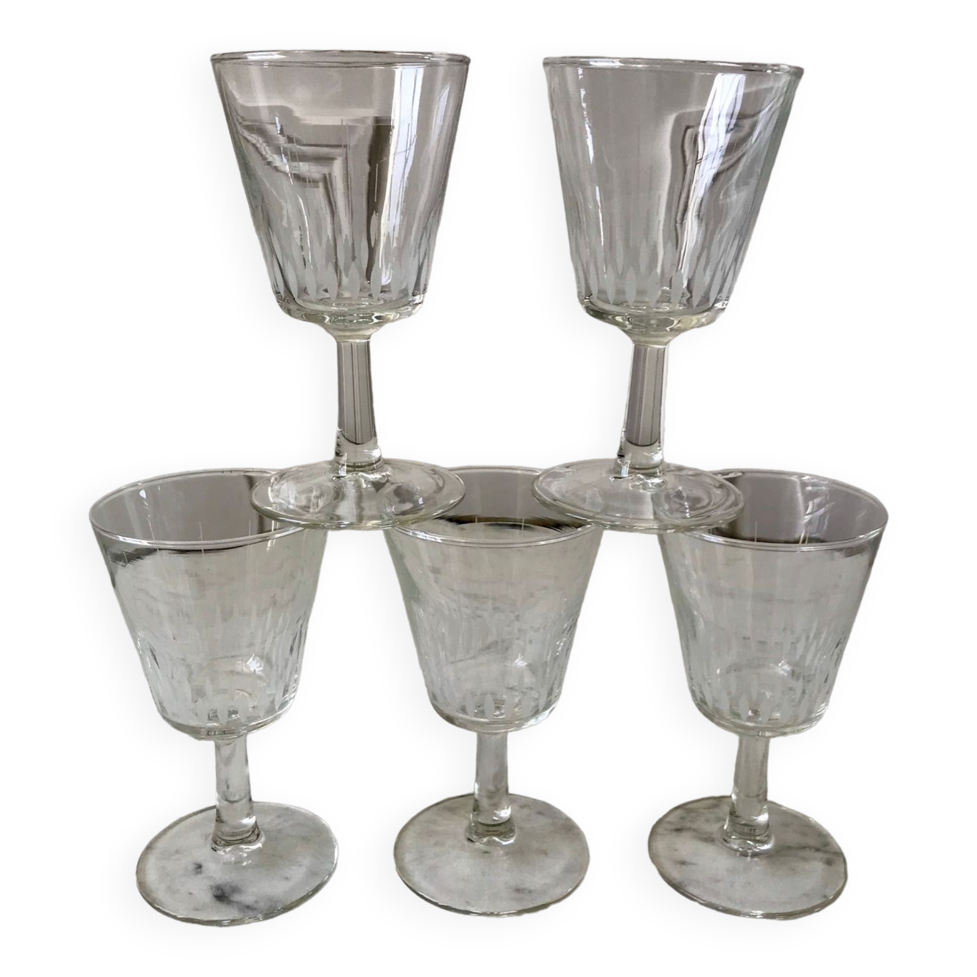Set of 5 small crystalline glass wine glasses 50-60s