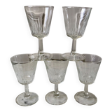 Set of 5 small crystalline glass wine glasses 50-60s