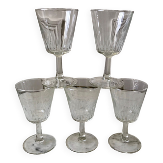 Lot de 5 petits verres à vin en verre cristallin années 50-60