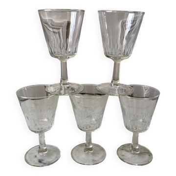 Lot de 5 petits verres à vin en verre cristallin années 50-60