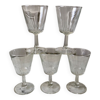 Set of 5 small crystalline glass wine glasses 50-60s
