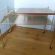 Vinyl hi-fi console with wheels in gold metal and wood