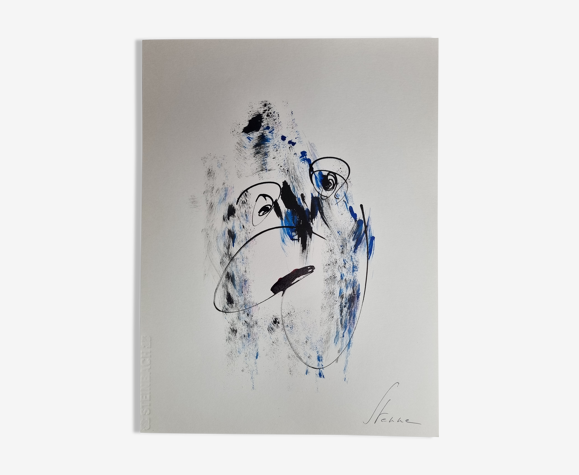 Robert Stenne Abstraction technique mixte aquarelle & encre de chine signé