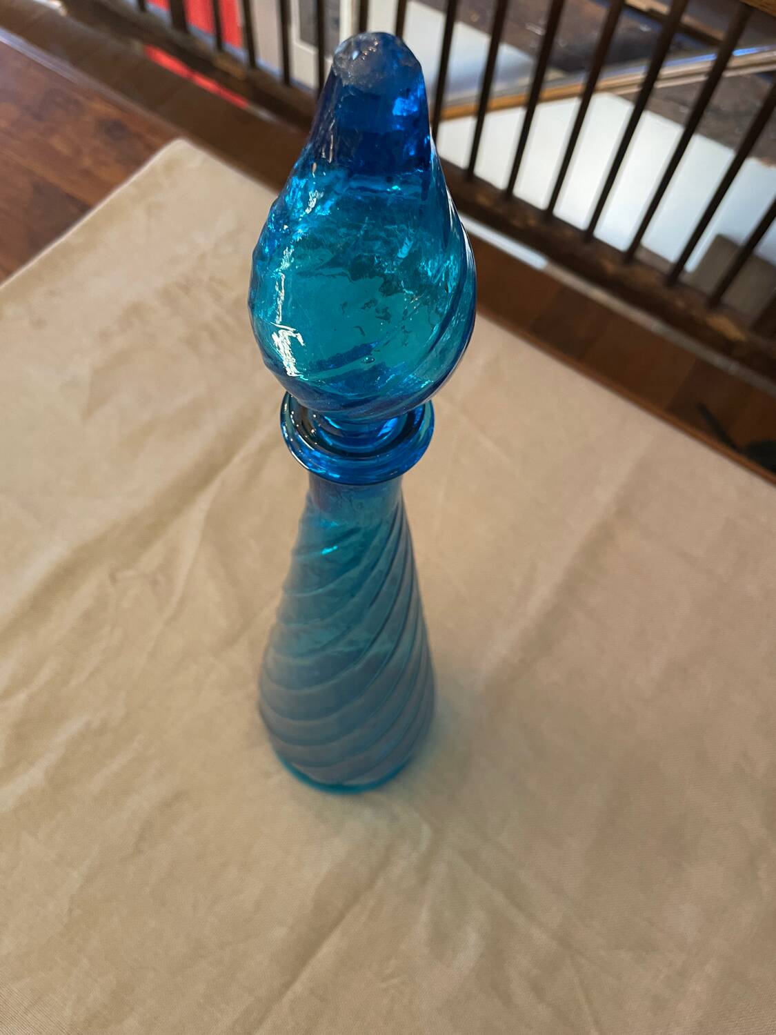 Vintage Empoli blue glass genie carafe