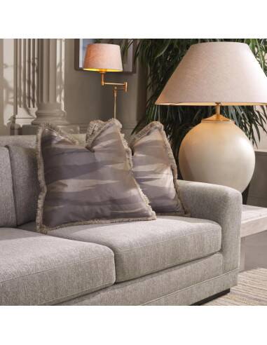 Pair of sand-colored terracotta and brushed brass table lamps