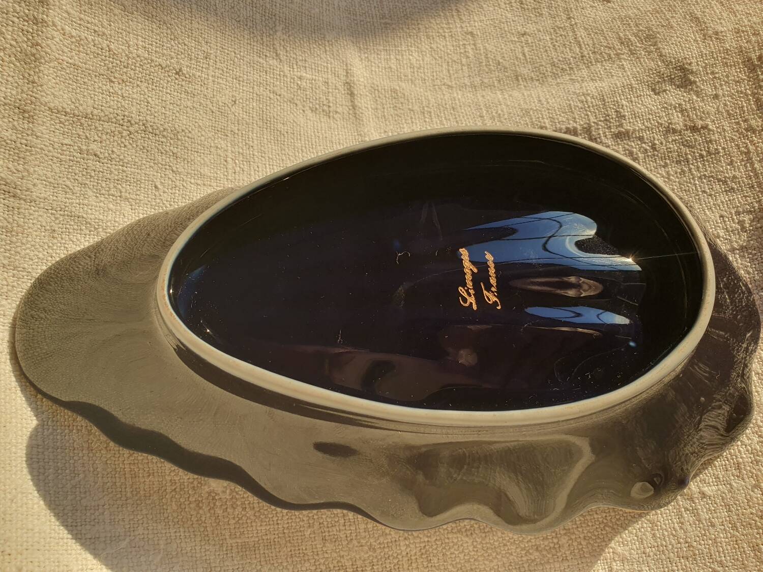 Indigo blue procelain shell trinket from Limoges, France.